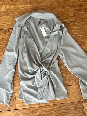 Anthropologie Slate Textured Tie-Front Top
